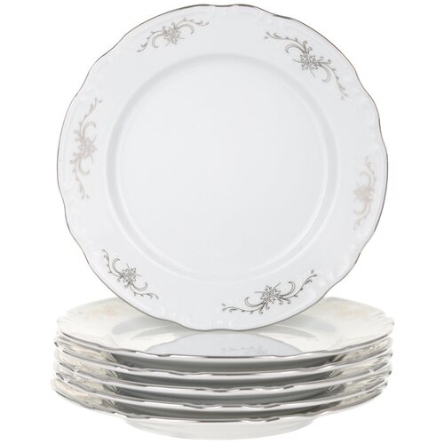 Набор тарелок\ Тарелка глубокая Thun "Constance", декор "Серый орнамент, отводка платина", Фарфор, диаметр 24 см 6 шт