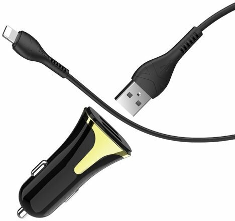 Автомобильная зарядка HOCO Z31 Universe, 2*USB + Кабель USB-Lightning, 3.4A, черный