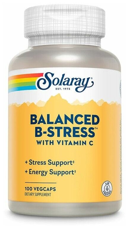 Витамины группы В + витамин С Solaray Vitamin B-Stress 100 капсул для нервной системы иммунитета сердца и сосудов