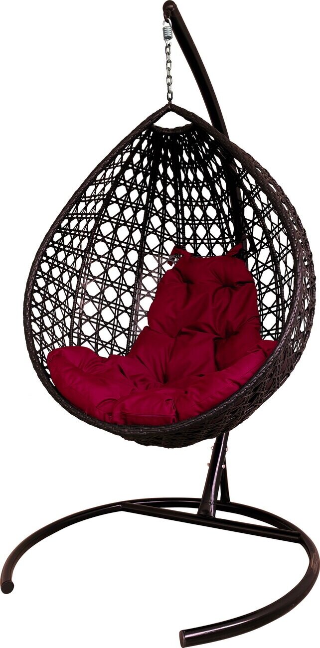 Подвесное кресло M-group капля люкс с ротангом коричневое бордовая подушка