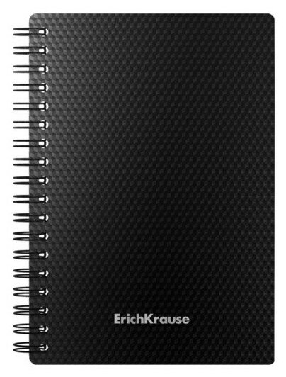Тетрадь А6 (102 x 146 мм), 80 листов в клетку на спирали ErichKrause Total Black, пластиковая обложка, блок офсет, белизна 100%, чёрная