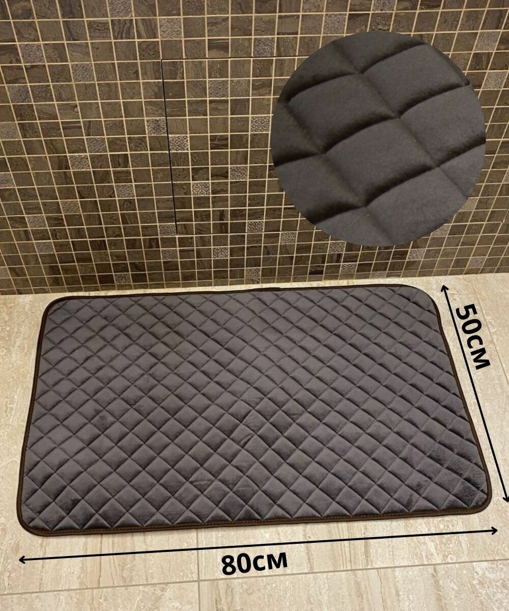 Комплект ковриков в ванную комнату и туалет (80*50) велюр Графит Коричневый кант - фотография № 3
