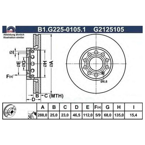Диск Торм. Пер. Вент.[288x25] 5 Отв. GALFER арт. B1-G225-0105-1