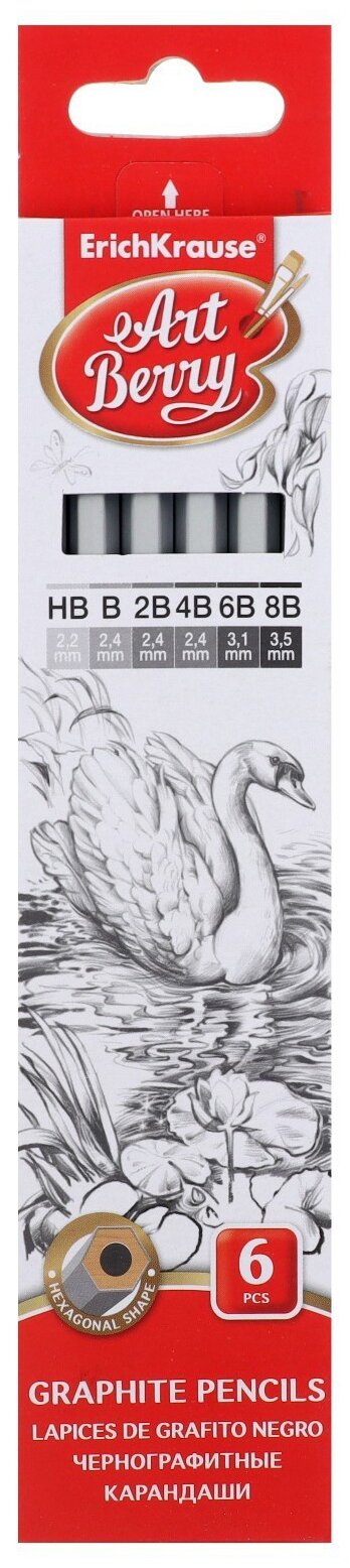 ErichKrause Набор карандашей чернографитных ArtBerry HB, B, 2B, 4B, 6B, 8B, 56080 серый 6 шт.