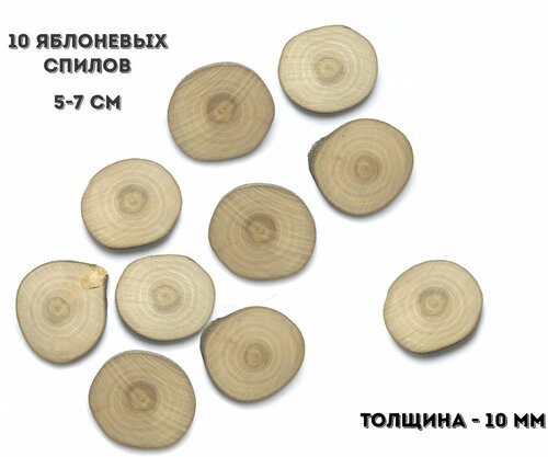 Спилы деревянные FANTASY (яблоня), 10 штук, 5-7 см, толщина - ок. 1 см