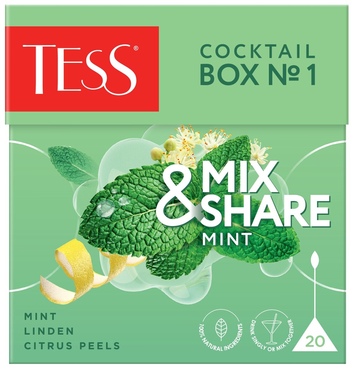 Чайный напиток Tess Cocktail Box 1 мята в пирамидках, 20х1,5 г - фото №1