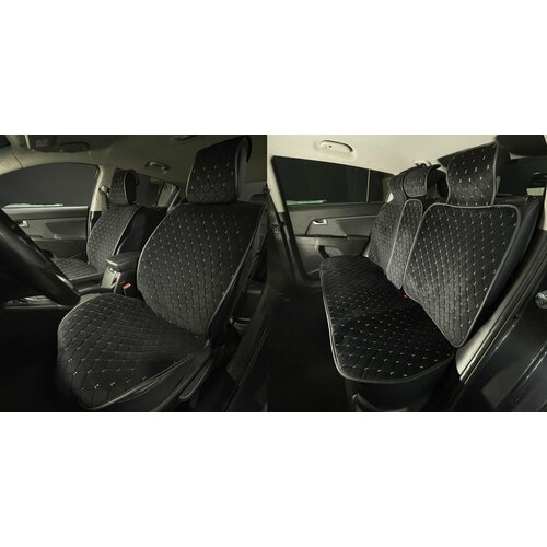 Накидки для Audi Q5 Sportback II (2020-2023) / Ауди Ку5 Спортбэк на весь салон Maximal Ромб, Алькантара, Черный с бежевой строчкой