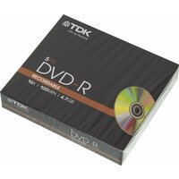 Диск TDK DVD-R 4,7Gb 16x Color slim, упаковка 5 штук