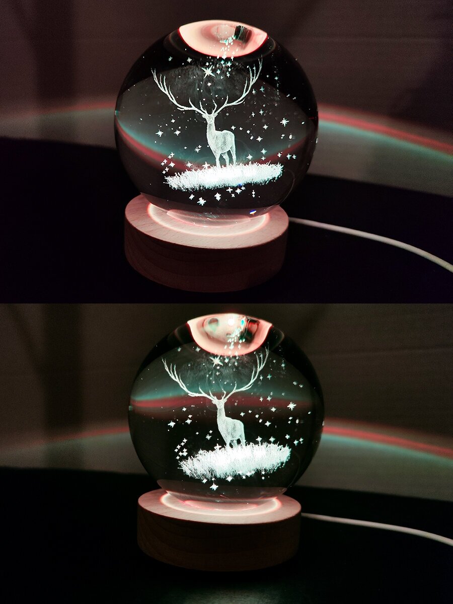 Ночник светильник стеклянный шар лампа 3D - Олень - фотография № 5