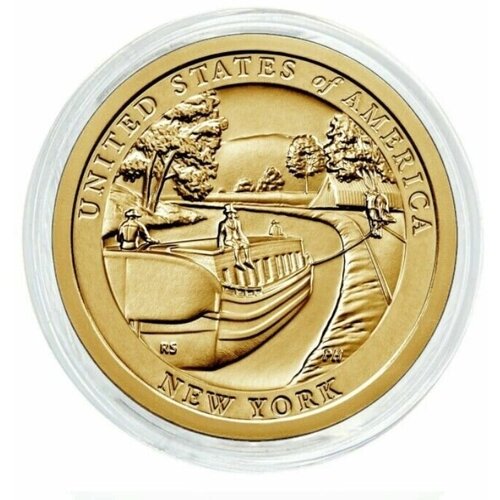 Памятная монета 1 доллар в капсуле Канал Эри (штат Нью-Йорк 12). Американские инновации. D. США, 2021 г. в. UNC доллар 2001 г сша нью йорк 5124