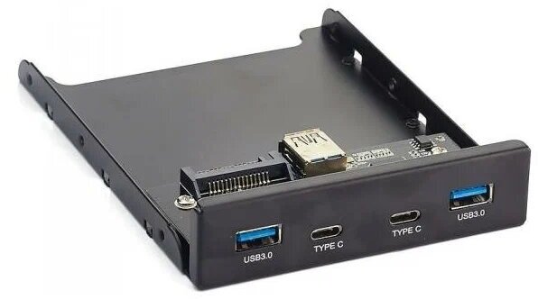 Планка ExeGate U3H-621, 3,5", 2*USB3.0+1*TypeC+1*SD+TF card, black, металл