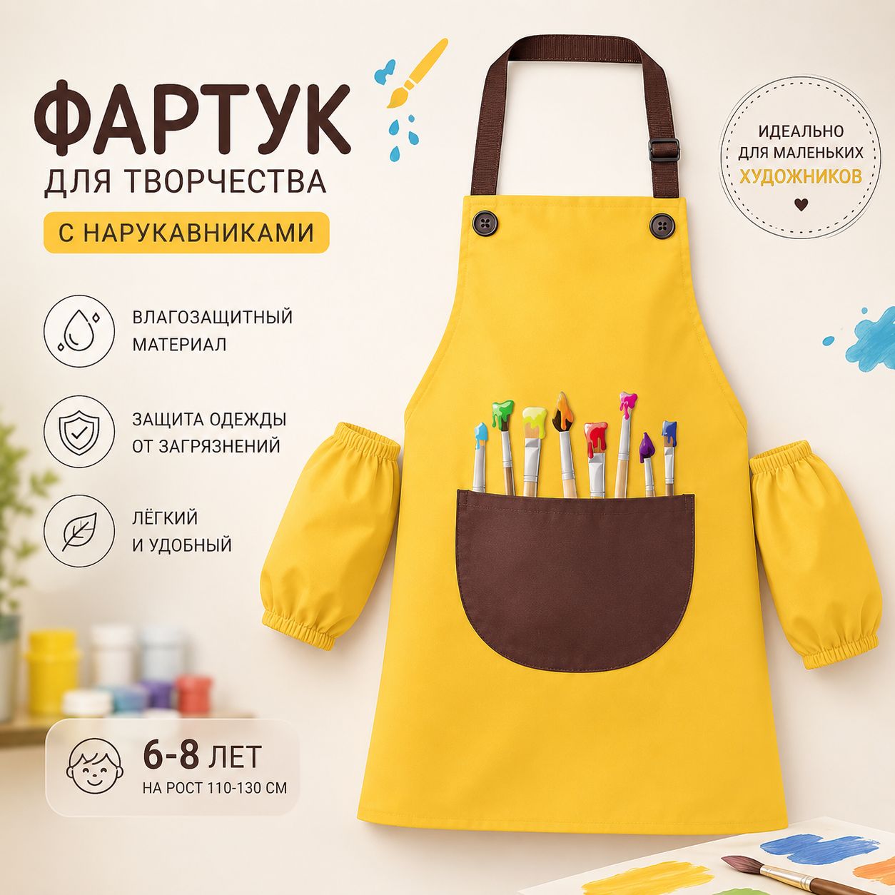 Фартук детский для творчества и рисования с нарукавниками водонепроницаемый
