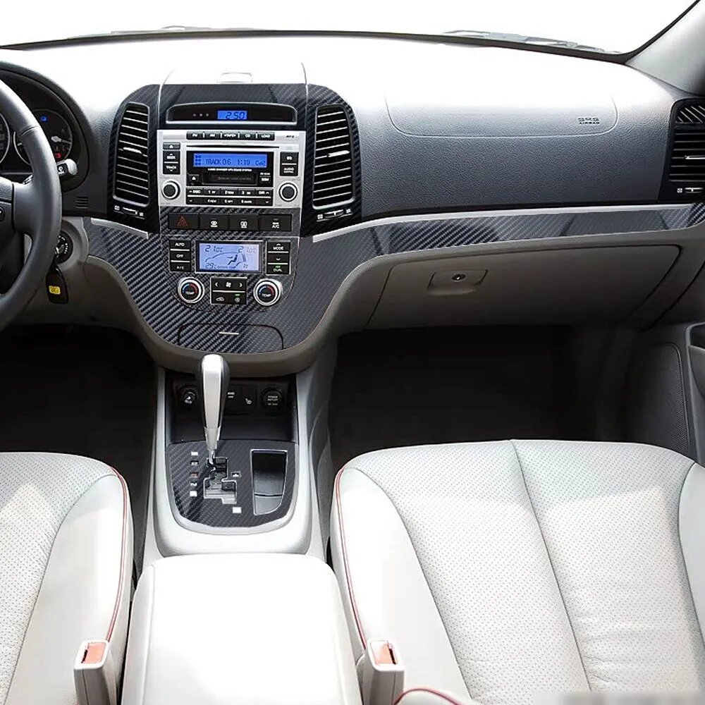 Карбоновые наклейки 5D для Hyundai Santa Fe 2006-2012, торпедо, центральная консоль, панель КПП, ручки дверей