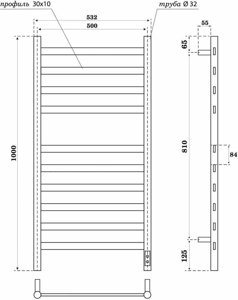 Point Полотенцесушитель электрический Point Селена PN16850GR П10 500x1000, диммер справа, графит премиум - фотография № 5