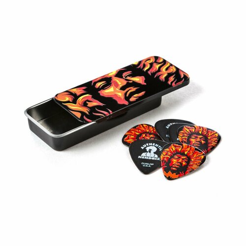 Dunlop Jimi Hendrix Voodoo Fire JHPT14H Pick Tin сувенирный набор медиаторов в пенале, жесткие, 6 шт.