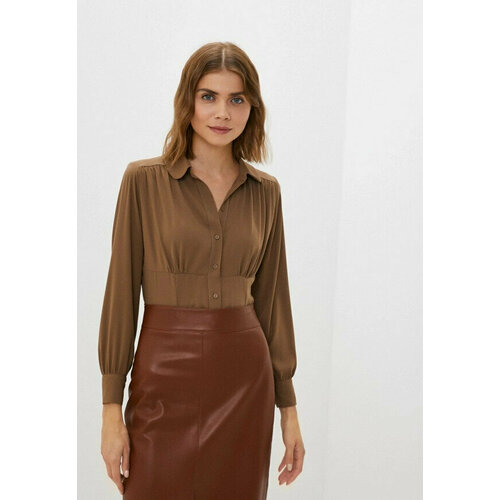 Блуза  Gabriela, нарядный стиль, длинный рукав, размер 48, хаки