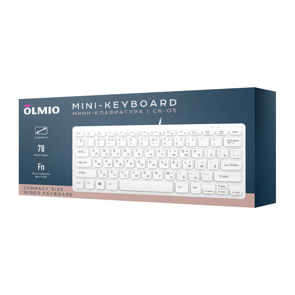 Проводная мини-клавиатура Olmio Mini-Keyboard CK-05, белая