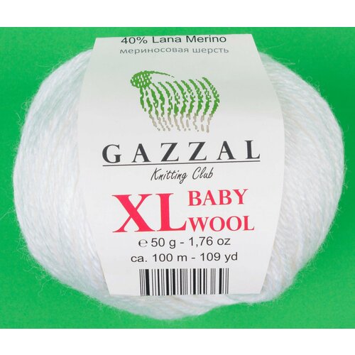 Пряжа Gazzal Baby Wool XL белый (801), 40%шерсть мериноса/20%кашемирПА/40%акрил, 100м, 50г, 3шт