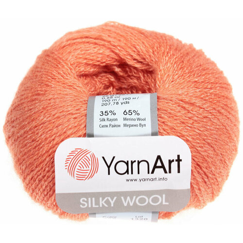 Пряжа Yarnart Silky wool абрикос (338), 65%шерсть мериноса/35%искусственный шелк, 190м, 25г, 3шт