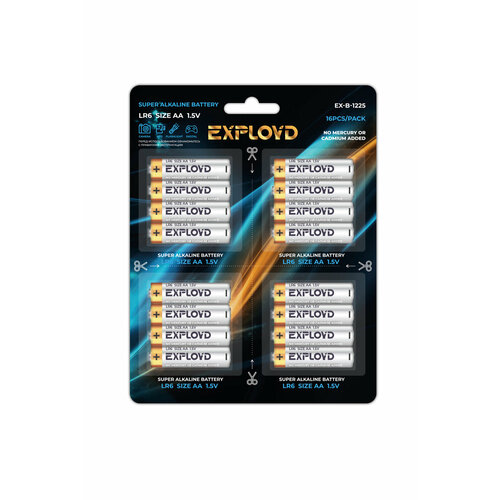 Батарейка AA Exployd LR6-16BL Alkaline, 1.5B, отрывные, Basic 4*4, (16/160/640), (арт. EX-B-1225), 16шт