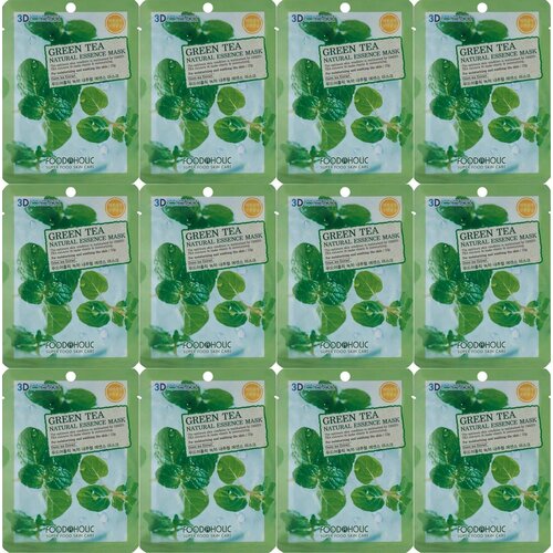 FoodaHolic, Маска для лица тканевая с экстрактом зеленого чая, 23 г, 12 шт 2pcs green tea stick mask purifying clay moisturizing oil control anti acne essence solid cleansing mask acne blackhead serum