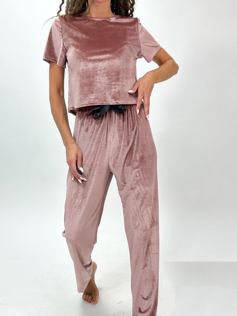 Пижама , брюки, топ, короткий рукав, размер 46/48, красный, розовый - фотография № 2