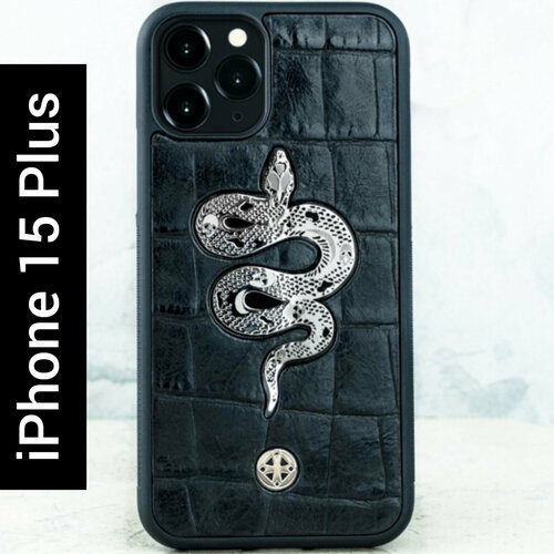 Чехол iPhone 15 Plus / Euphoria Metal Snake CROC Leather - Euphoria HM Premium - змея чехол iphone 15 pro premium euphoria герб рф croc leather euphoria hm premium