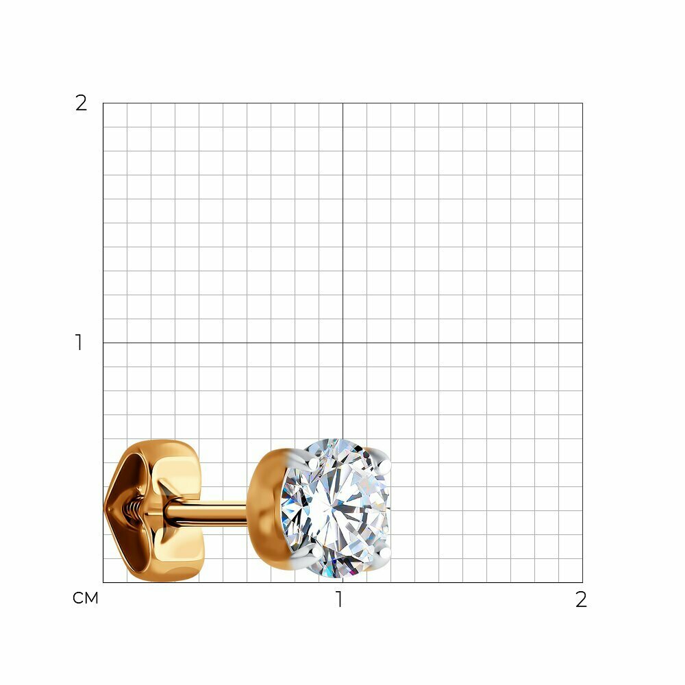 Моносерьга Diamant, красное золото, 585 проба, фианит, размер 5 мм, , золото — фото 1