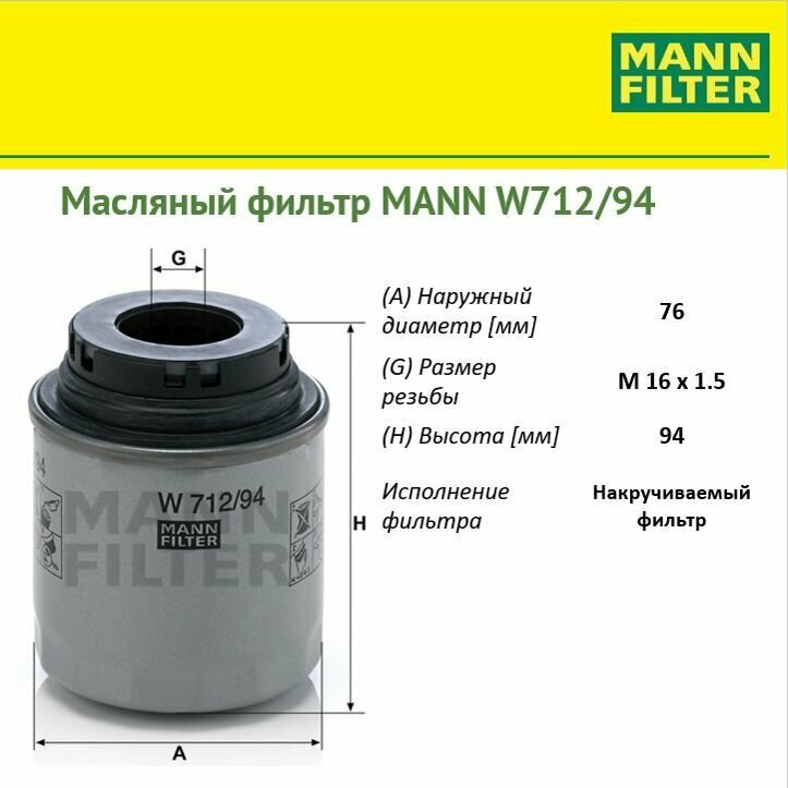 MANN-FILTER W71294 Фильтр Масляный