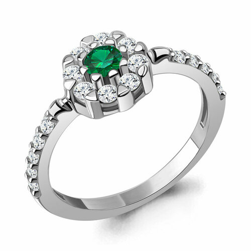 Кольцо Diamant online, серебро, 925 проба, фианит, изумруд синтетический, размер 17, зеленый кольцо diamant online серебро 925 проба эмаль изумруд синтетический размер 19 5 зеленый