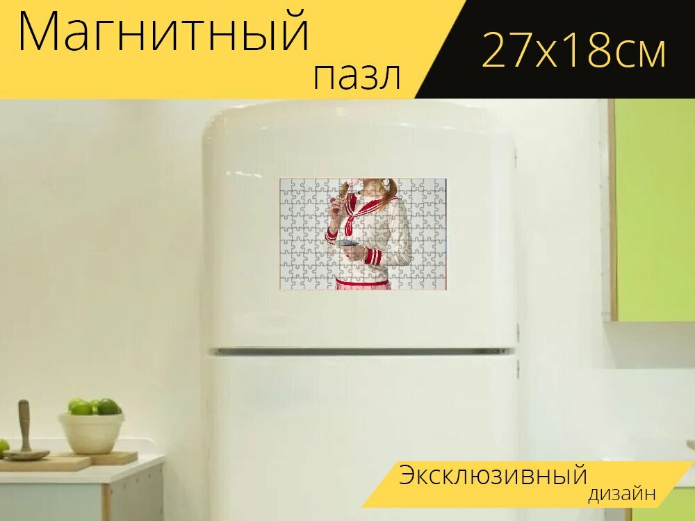 Магнитный пазл "Аниме, школьница, косплей" на холодильник 27 x 18 см.