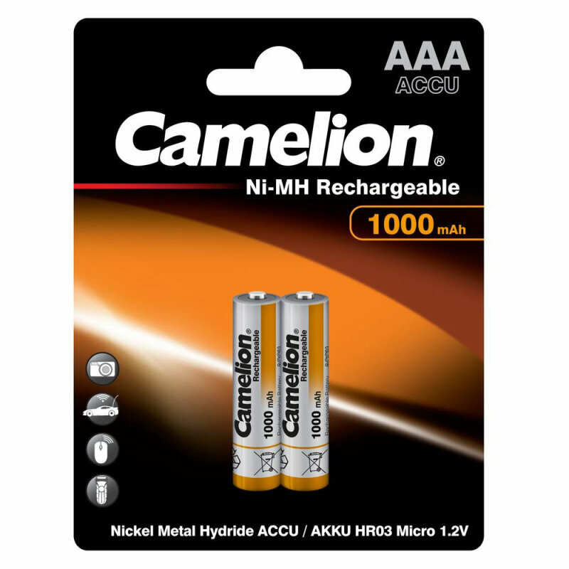 CAMELION NH-AAA1000BP2 Батарейка AAA HR03 1.2V аккумулятор Ni-MH 1000mAh блистер 2шт. (цена за 1шт.) CAMELION