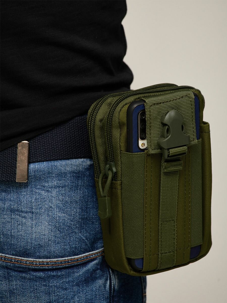 фото Сумка тактическая на пояс, два отделения, карман для смартфона, хаки