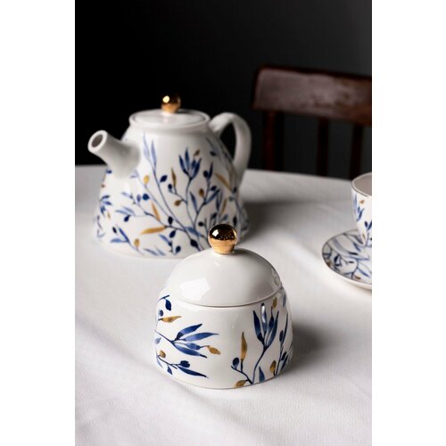Сахарница BILLIBARRI "Premium Collection" 225мл, фарфор золотистый, синий, белый