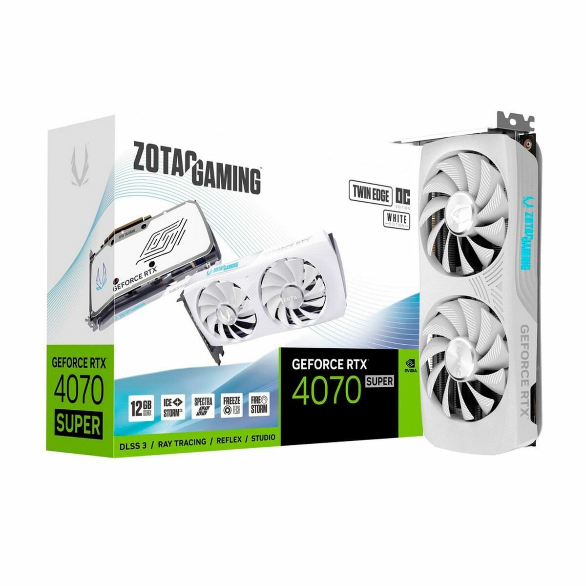 Zotac RTX4070 SUPER ТWIN EDGE ОС WHITE ED 12GB GDDR6X 192bit 3xDP HDMI 2FAN Medium Pack