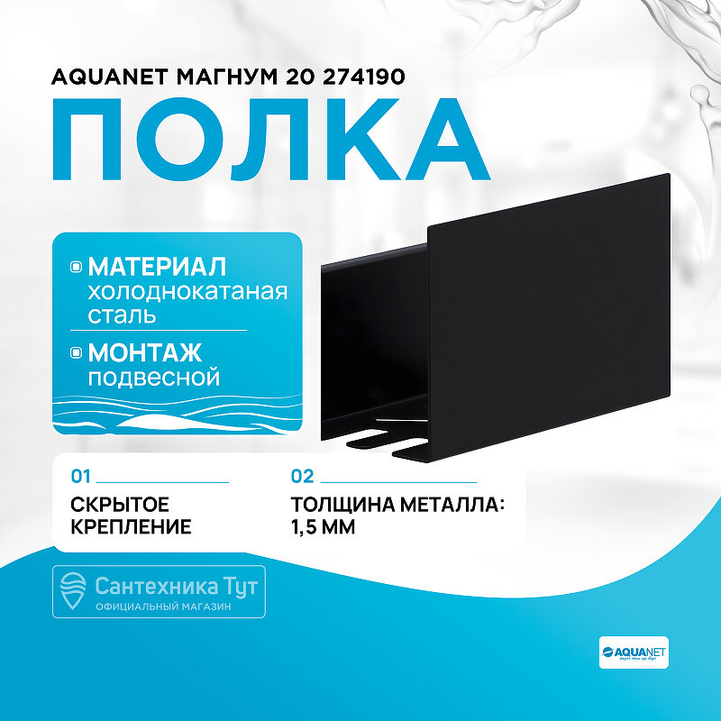 Металлическая полка Aquanet Магнум 20 274190 Черная матовая