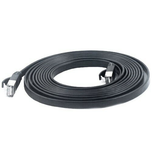 Патч-корд RJ45 5м F/FTP C7 плоский - чёрный KS-is KS-344-5 многожильный кабель AWG27