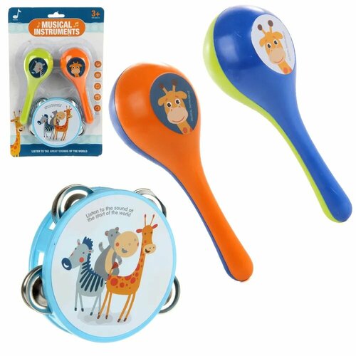 Набор маракасы 16 см и бубен 15 х 10 см детские игрушечные музыкальные инструменты для малышей 459₽