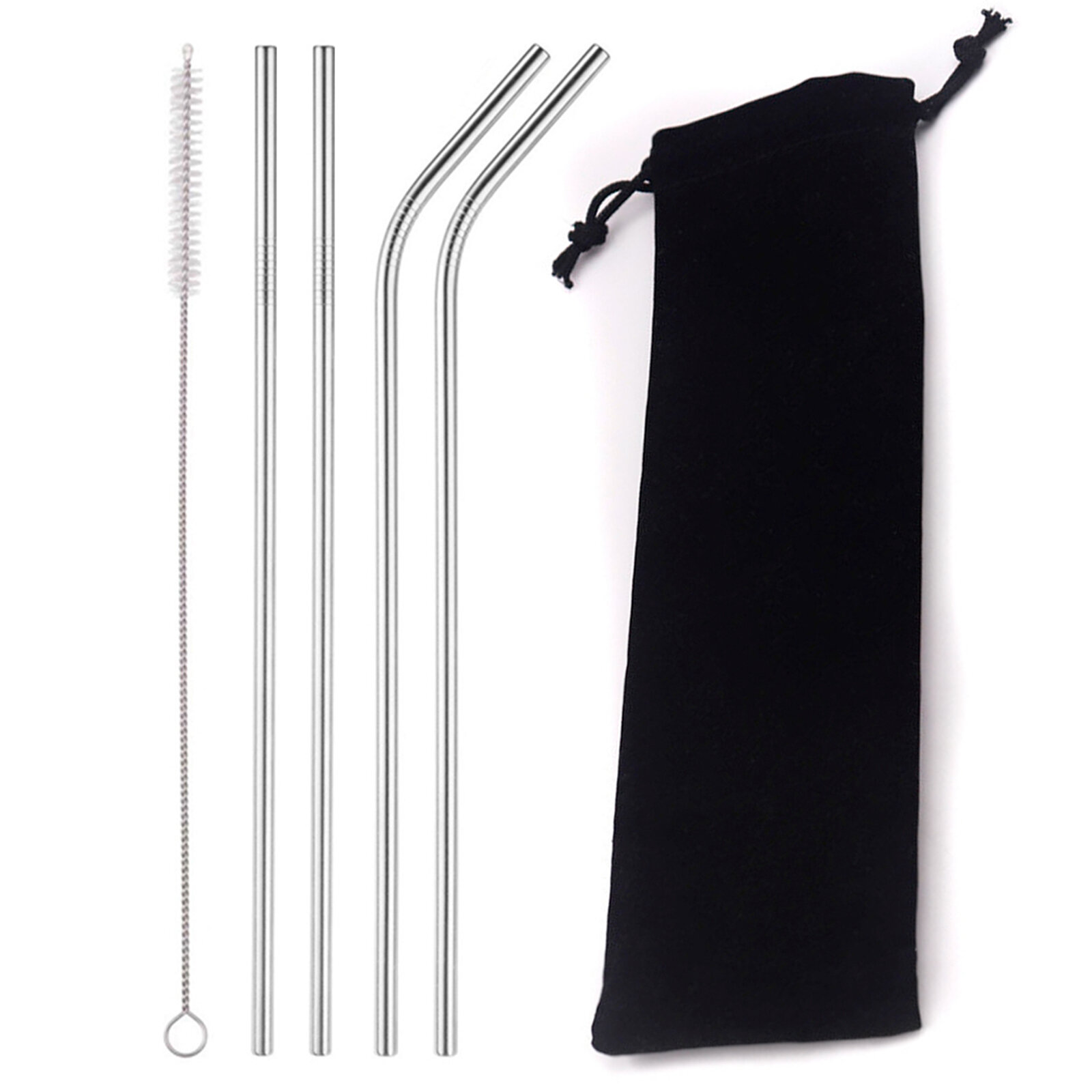 Набор многоразовых металлических трубочек для коктейлей 21,5 см х 6 мм, 4 шт, с ёршиком и чехлом