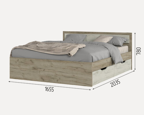 Изображение товара Кровать 160х200 гармония КР 604 с ящиками (1,652х0,78х2,032) Дуб крафт серый/белый Стендмебель