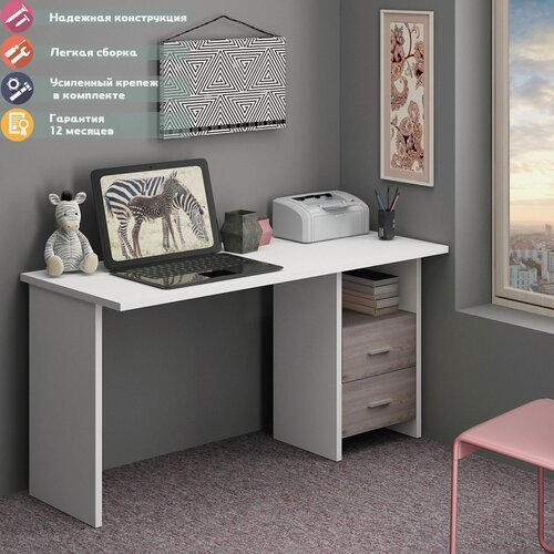 Изображение товара Стол компьютерный Мэрдэс СКЛ-Прям150 БЕН Белый/Нельсон, с тумбой, прямой, 150 х 60 х 77 см