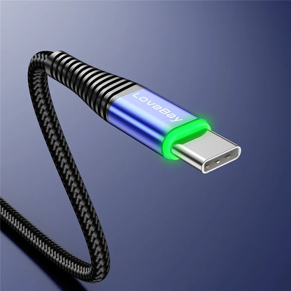 USB-кабель Lovebay 3A Type-C 05 м/1 м/2 м провод для быстрой зарядки синхронизации данных для Samsung Huawei Xiaomi Note планшета USB-кабель для телефона Синий 05 м