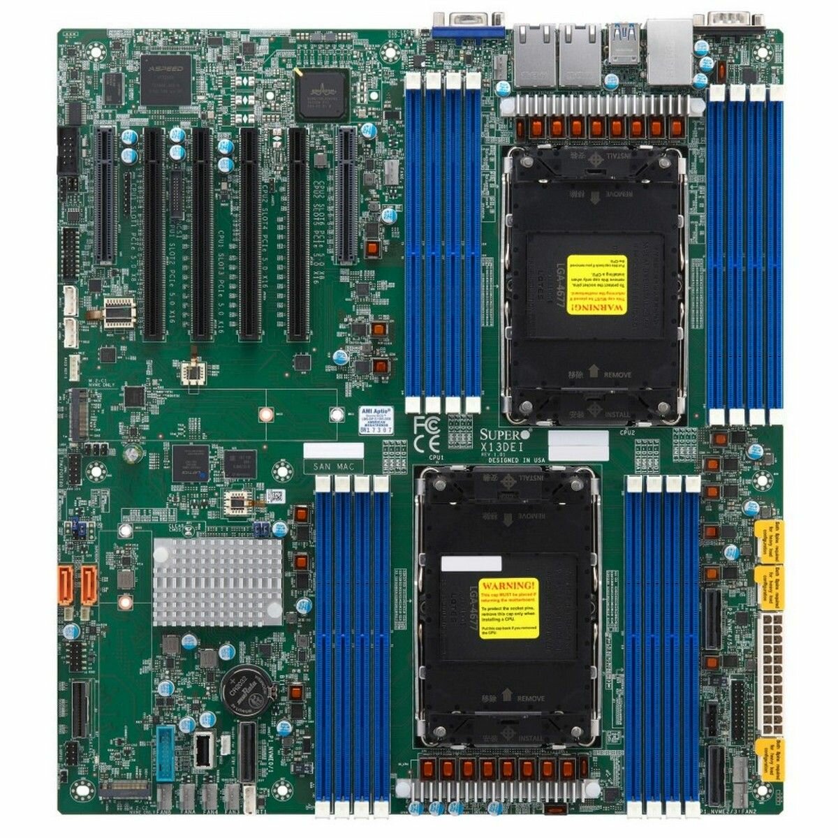Материнская плата E-ATX Supermicro (2* LGA4677, C741, 16*DDR5 (4800), 10*SATA 6G RAID, 2*M.2, 6*PCIE, 2*10Glan, IPMI lan, VGA, COM, 4*U - фото №1