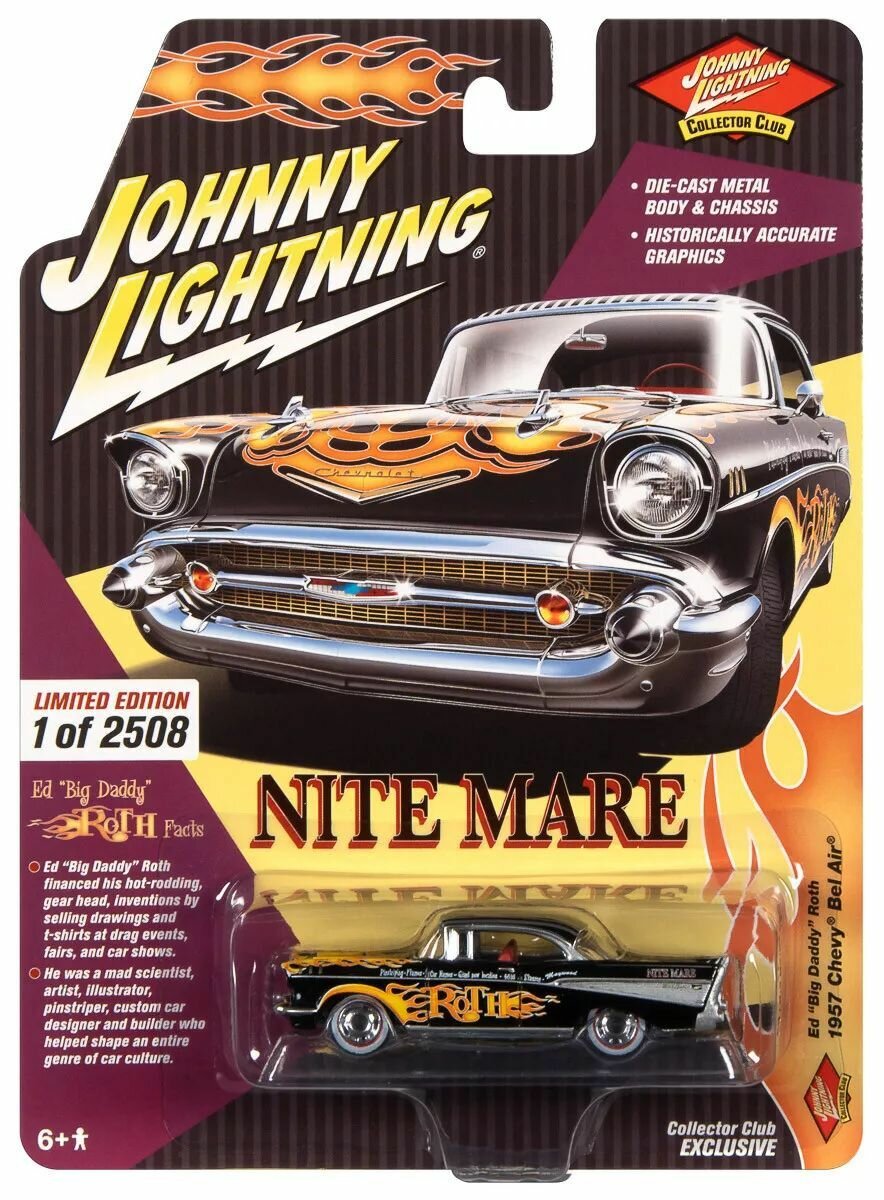 Коллекционная машинка Johnny Lightning 1957 Chevy Bel Air Ed Big Daddy Roth (серия Collector Club, JLCC008)