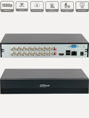 Изображение товара Dahua DH-XVR1B16-I/T - 16 канальный видеорегистратор для камер видеонаблюдения HDCVI, XVR-регистратор гибридный