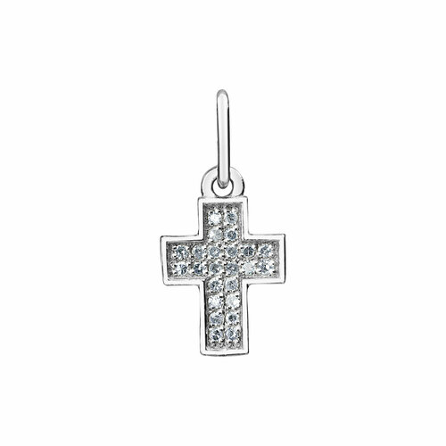 Крестик CORDE Серебряная подвеска крест с натуральными камнями., серебро, 925 проба, родирование, бриллиант, размер 1.9 см.