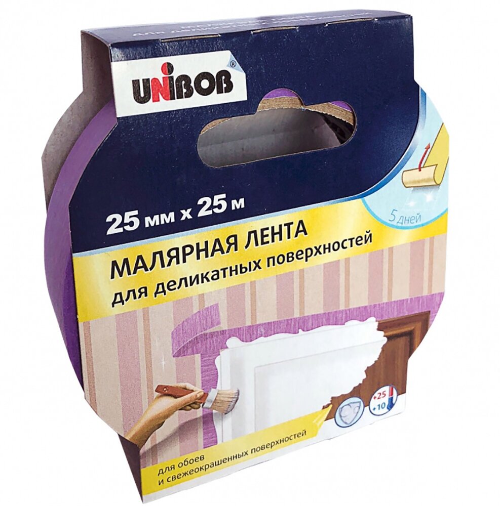 Скотч малярный Unibob 25 мм x 25 м для деликатных поверхностей