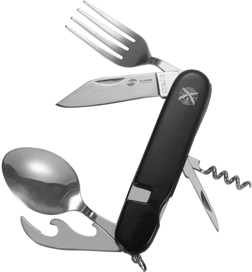 Нож перочинный Stinger, 109 мм, 8 функций, материал рукояти: АБС-пластик (чёрный), в блистере, FK-A106PB-2