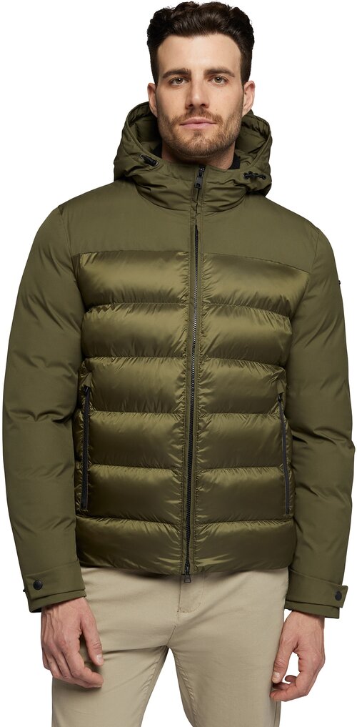 куртка GEOX, демисезон/зима, силуэт прямой, капюшон, карманы, манжеты, размер 56, зеленый