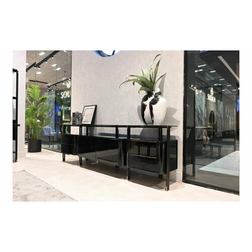 Комод Orix Dark/МДФ, металл, стекло/черный, золотой/253х52х80 см